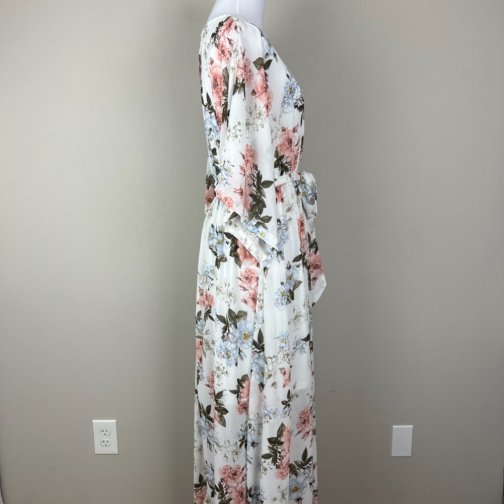 BALTIC BORN Maxi Dress Womens Large White Floral Belted‎ V-Neck Feminine Flowy L - Picture 5 of 16